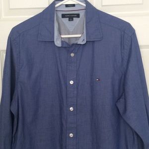 TOMMY HILFIGER button down stretch shirt Sz M EUC